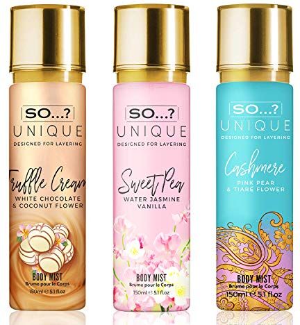 SO...? So…? Unique Womens Love Storm Bundle Truffle Cream, Sweet Pea, Cashmere Body Mist Spray Mixed Fragrance Bundle 150ml (Pack of 3)