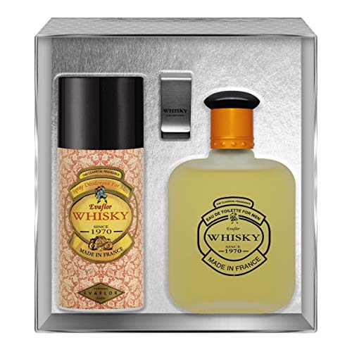 EVAFLORPARIS WHISKY FOR MEN Gift Box: Eau de Toilette 100 ml + Déodorant 150 ml + Money clip, Set, Natural Spray, Men perfume,  520 g