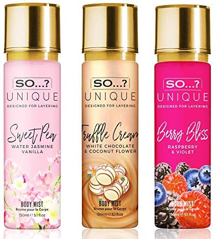 SO...? So…? Unique Womens Berry Nice Bundle Sweet Pea, Truffle Cream, Berry Bliss Body Mist Spray Mixed Fragrance Bundle 150ml (Pack of 3)