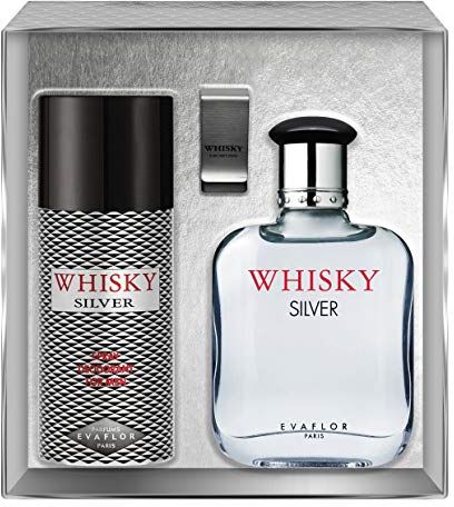 EVAFLORPARIS WHISKY SILVER Gift Box: Eau de Toilette 100 ml + Déodorant 150 ml + Money clip, Set, Natural Spray, Men perfume,  520 g