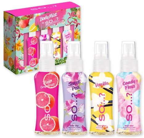 SO...? Body Mist By So…? Womens Mini Mist Body Spray Fragrance Gift Set 4x50ml