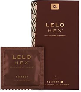 LELO HEX Respect, Raffinati Preservativi XL con Innovativa Struttura Esagonale, Profilattici Sottili e Robusti in Lattice, Lubrificati, Confezione da 12