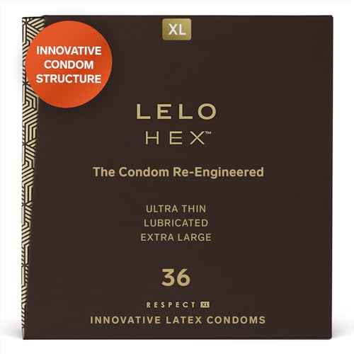 LELO HEX Respect, Raffinati Preservativi XL con Innovativa Struttura Esagonale, Profilattici Sottili e Robusti in Lattice, Lubrificati, Confezione da 36