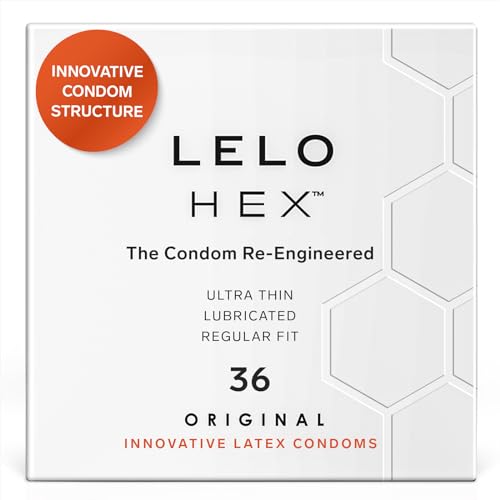 LELO HEX Original PreservativiSottili Rinforzati, Leggermente lubrificati Condom, Preservativi con rilievi e nervature, Diametro 54 mm (Confezione da 36)