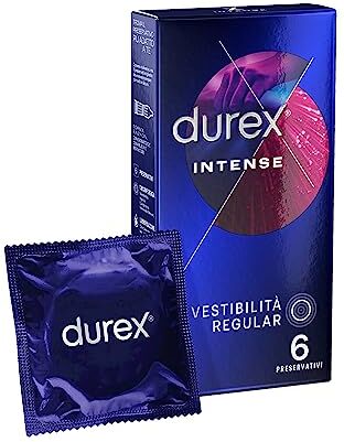 Durex Intense Preservativi Stimolanti con Nervature e Gel Stimolante, 6 Profilattici