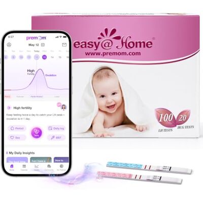 Easy@Home Test Ovulazione e Test Gravidanza, Aumenta le tue Probabilità di Rimanere Incinta, Accuratezza Oltre il 99.8%, Combinato con APP Premom Monitor Donna Fertilità (100LH+20LH) Easy@Home Test Ovulazione e Test Gravidanza, Aumenta le tue Probabilità di Rimanere Incinta, Accuratezza Oltre il 99.8%, Combinato con APP Premom Monitor Donna Fertilità (100LH+20LH)