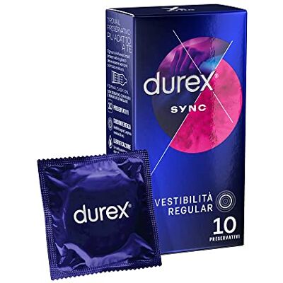 Durex Sync, Preservativi Ritardanti per Lui e con Rilievi e Nervature per Lei, 10 Profilattici con Lubrificante a Lunga Durata Durex Sync, Preservativi Ritardanti per Lui e con Rilievi e Nervature per Lei, 10 Profilattici con Lubrificante a Lunga Durata