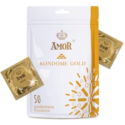 AMOR Preservativi Premium Gold Ø 53 mm di colore dorato confezione da 50 AMOR Preservativi Premium Gold Ø 53 mm di colore dorato confezione da 50