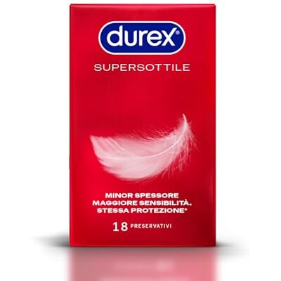 Durex SuperSottile, Preservativi Ultra Sottili Vestibilità Regular, 18 Profilattici Durex SuperSottile, Preservativi Ultra Sottili Vestibilità Regular, 18 Profilattici