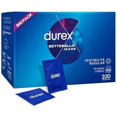 Durex Settebello Jeans, Preservativi Classici, Formato Convenienza, 100 Profilattici Durex Settebello Jeans, Preservativi Classici, Formato Convenienza, 100 Profilattici