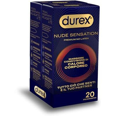 Durex Nude Sensation, Preservativi in Nitrile, Senza Lattice di Gomma Naturale, Ultra Sottili ed Extra Lubrificati, Maggiore Condivisione di Calore Corporeo, vestibilità Regular, 20 Profilattici Durex Nude Sensation, Preservativi in Nitrile, Senza Lattice di Gomma Naturale, Ultra Sottili ed Extra Lubrificati, Maggiore Condivisione di Calore Corporeo, vestibilità Regular, 20 Profilattici