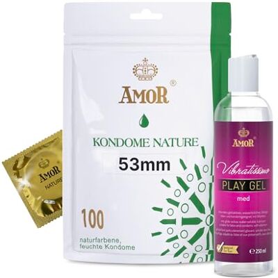 AMOR XXL Impostare "Nature" Confezione da 100 profilattici + PlayGel med 250 ml per un piacere puro una sensazione naturale ed extra umidità (progettato e testati in Germania) AMOR XXL Impostare "Nature" Confezione da 100 profilattici + PlayGel med 250 ml per un piacere puro una sensazione naturale ed extra umidità (progettato e testati in Germania)