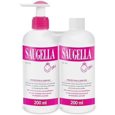 Saugella Girl Detergente Intimo Delicato, 2 x 200 ml Con Malva e Calendula, Contro Prurito e Bruciore, dai 3 Anni alla Pubertà Saugella Girl Detergente Intimo Delicato, 2 x 200 ml Con Malva e Calendula, Contro Prurito e Bruciore, dai 3 Anni alla Pubertà