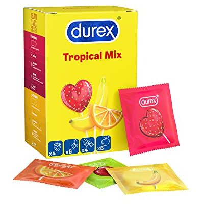 Durex Tropical Preservativi Aromatizzati alla Frutta (Banana, Mela, Fragola e Arancia), 24 Profilattici, Maxi Formato Durex Tropical Preservativi Aromatizzati alla Frutta (Banana, Mela, Fragola e Arancia), 24 Profilattici, Maxi Formato