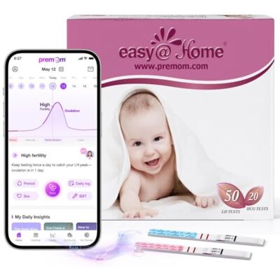 Easy@Home 50 Test Ovulazione e 20 Test Gravidanza, Aumenta le tue Probabilità di Rimanere Incinta, Altamente Preciso, Combinato con APP Premom Monitor Donna Fertilità Easy@Home 50 Test Ovulazione e 20 Test Gravidanza, Aumenta le tue Probabilità di Rimanere Incinta, Altamente Preciso, Combinato con APP Premom Monitor Donna Fertilità