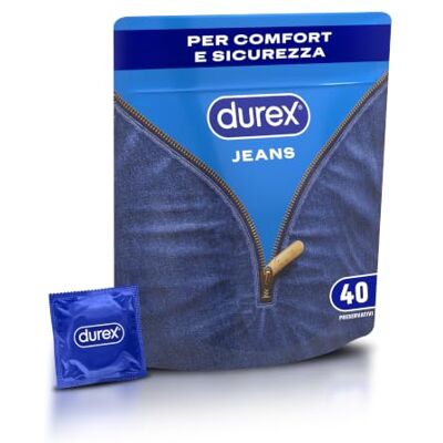 Durex Settebello Jeans, Preservativi Classici, Formato Convenienza, Vestibilità Regular, 40 Profilattici Durex Settebello Jeans, Preservativi Classici, Formato Convenienza, Vestibilità Regular, 40 Profilattici