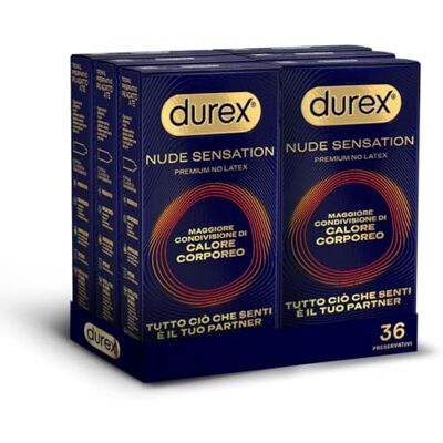 Durex Nude Sensation, Preservativi in Nitrile, Senza Lattice di Gomma Naturale, Ultra Sottili ed Extra Lubrificati, Maggiore Condivisione di Calore Corporeo, vestibilità Regular, 36 Profilattici Durex Nude Sensation, Preservativi in Nitrile, Senza Lattice di Gomma Naturale, Ultra Sottili ed Extra Lubrificati, Maggiore Condivisione di Calore Corporeo, vestibilità Regular, 36 Profilattici