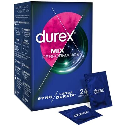 Durex Mix Performance, Preservativi Lunga Durata e Sync, Preservativi Ritardanti per Lui e con Rilievi e Nervature per Lei, 24 Profilattici Durex Mix Performance, Preservativi Lunga Durata e Sync, Preservativi Ritardanti per Lui e con Rilievi e Nervature per Lei, 24 Profilattici