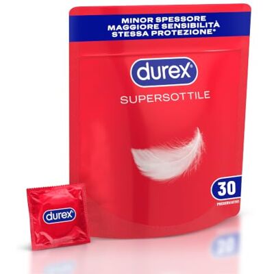 Durex SuperSottile, Preservativi Ultra Sottili Vestibilità Regular, Formato Convenienza, Vestibilità Regular, 30 Profilattici Durex SuperSottile, Preservativi Ultra Sottili Vestibilità Regular, Formato Convenienza, Vestibilità Regular, 30 Profilattici