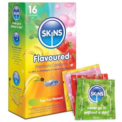 SKINS Sexual Health Confezione multipla di preservativi aromatizzati, 16 assortiti SKINS Sexual Health Confezione multipla di preservativi aromatizzati, 16 assortiti