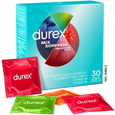 Durex Mix Sorpresa, Preservativi Sottili e Preservativi con Rilevi e Nervature, 30 Profilattici Durex Mix Sorpresa, Preservativi Sottili e Preservativi con Rilevi e Nervature, 30 Profilattici