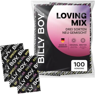 Billy Boy Profilattici Loving Mix 100 pz 52 mm e 56 mm varietà assortite (1x100 pezzi) Billy Boy Profilattici Loving Mix 100 pz 52 mm e 56 mm varietà assortite (1x100 pezzi)