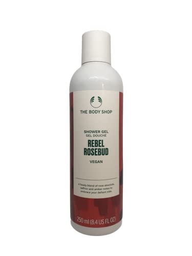 The Body Shop Rebel Rosebud, gel doccia vegano, idratante ed energizzante, con rosa assoluta, zafferano e ambra, ingredienti naturali al 92%, 250 ml