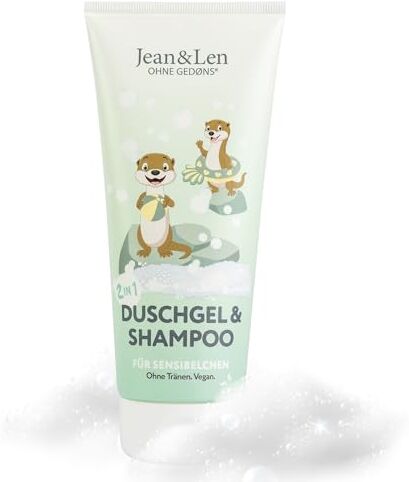 Jean & Len 2in1 gel doccia e shampoo per bambini sensibili, pulizia particolarmente delicata per la pelle e i capelli dei bambini, nessun bruciore agli occhi, gel doccia per bambini, vegano, 200 ml