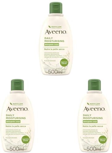 Aveeno Daily Moisturising, Crema Corpo Idratante Bagno Doccia, Detergente Corpo, Pelli Da Normali A Secche, Profumo Delicato, 500 ml (Confezione da 3)