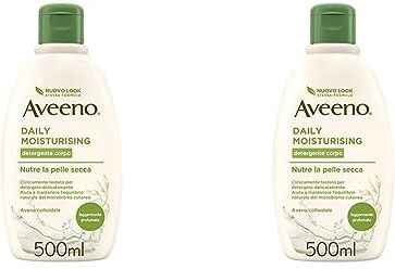 Aveeno Daily Moisturising, Crema Corpo Idratante Bagno Doccia, Detergente Corpo, Pelli da Normali a Secche, Profumo Delicato, 500 ml (Confezione da 2)