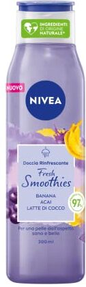 NIVEA Doccia Rinfrescante Fresh Smoothies Acai & Banana 300 ml, Bagnoschiuma con ingredienti al 90% naturali e 100% vegan, Bagno doccia delicato e nutriente