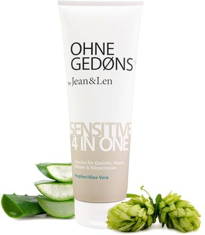 Jean & Len Sensitive Gel Doccia 4 In 1 A Base Di Luppolo E Aloe Vera, Per Viso, Capelli, Corpo E Rasatura, Ingredienti Delicati Per La Pelle E Capelli, Senza Parabeni E Siliconi, Vegano, 250 ml