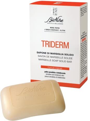 BioNike Triderm Sapone Solido di Marsiglia per Pelli Sensibili e Intolleranti, Detergente Corpo Delicato per Lavaggi Frequenti ad Azione Protettiva e Idratante, Dona Morbidezza alla Pelle, 100 gr