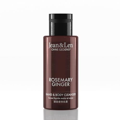 Jean & Len Mini Hand & Body Cleanser Rosemary & Ginger, per una profumata esperienza di pulizia, sapone per corpo e mani in una bottiglia di alta qualità, ideale per viaggi, fragranza rinfrescante,