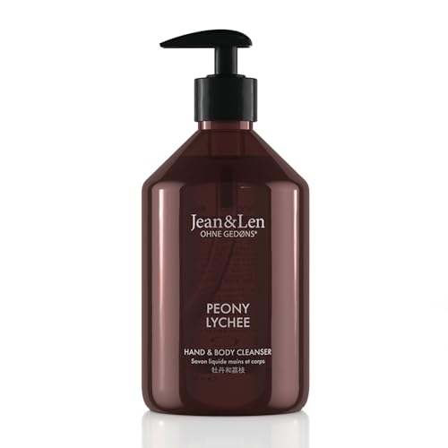 Jean & Len Hand & Body Cleanser Peony & Lychee, per una profumata esperienza di pulizia, sapone per corpo e mani in una bottiglia di alta qualità, profumo floreale seducente, vegano, 500 ml