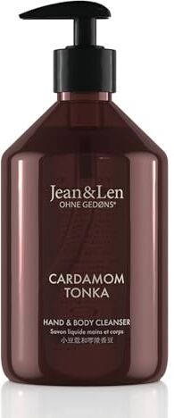 Jean & Len Hand & Body Cleanser Cardamom & Tonka, per una profumata esperienza di pulizia, sapone per corpo e mani in una bottiglia di alta qualità, profumo esotico speziato, vegano, 500 ml