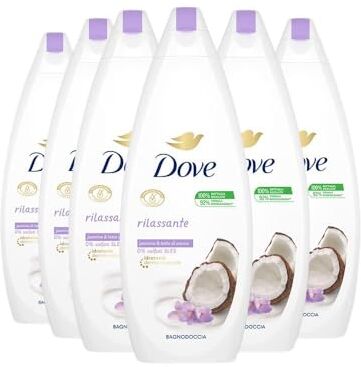 Dove , Bagnodoccia Rilassante, con Idratante Dermo-Naturale, Jasmine e Latte di Cocco, Rilassa e Riequilibra la Pelle, Dermatologicamente Testato, Delicato sul Microbioma, 12 Pezzi da 600 ml