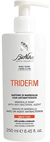 BioNike Triderm Sapone Liquido di Marsiglia Antibatterico, Detergente Mani per Pelli Sensibili e Intolleranti, Azione Protettiva e Idratante, Dona Morbidezza alla Pelle