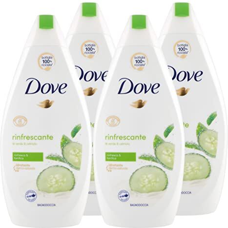 Dove 4x  Bagnodoccia Rinfrescante Tè Verde & Cetriolo Bagnoschiuma Tonificante 4 Flaconi da 450 ml