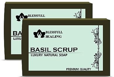 Blessfull Healing Organic Basil Scrup Sapone naturale fatto a mano di lusso (125 grammi / 4,4 once) (confezione da 2)