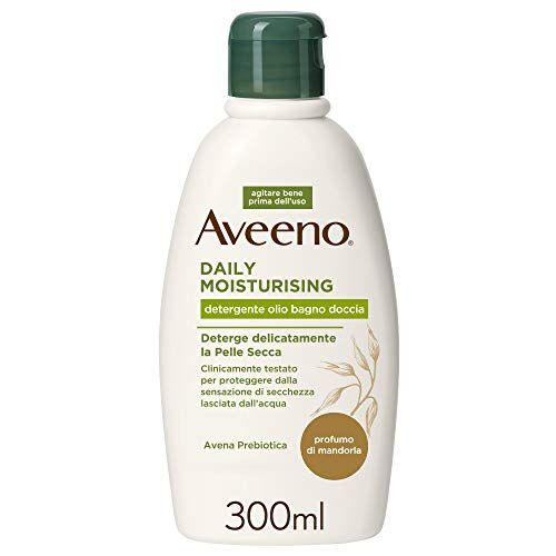 Aveeno , Detergente Olio Bagno e Doccia alla Mandorla, Bagnoschiuma, con Triplo Complesso dell'Avena Prebiotica e Oli Emollienti, Pelli Secche, Pelli Sensibili, Senza Sapone e Solfati, 300ml