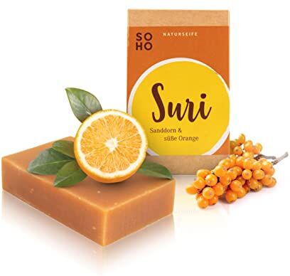 SOHO Naturkosmetik Sapone doccia "Suri" • Gel doccia solido con olivello spinoso, arancio e olio d'oliva • Sapone vegano per corpo e mani (95 g)