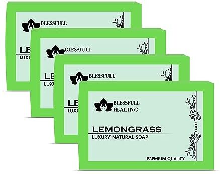 Blessfull Healing Organic Lemongrass Sapone Naturale Fatto A Mano Di Lusso (125 Grammi / 4,4 OZ) (Confezione Da 4)