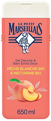 Le Petit Marseillais Gel doccia e bagno extra morbido, pesca bianca biologica e nettarina biologica, 650 ml