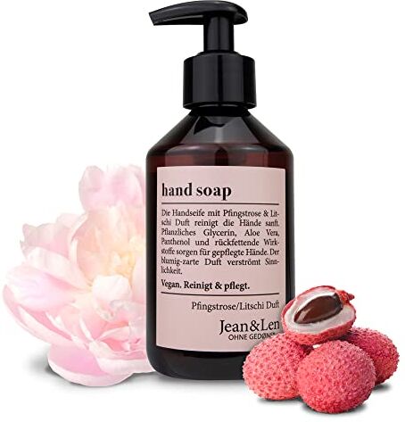 Jean & Len Sapone per le mani Peonia e Litchi, sapone liquido in dispenser a pompa per mani morbide, fragranza fiorita e delicata, senza parabeni, siliconi e microplastiche, vegan, 250 ml