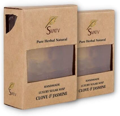 SVATV Handcrafted Sapone with natural, soothing herbs of Clove and Jasmine For Men and Women Best Exfoliating Bar, Traditional Ayurvedic Herbal Sapone for all skin type 125g x2 Bars