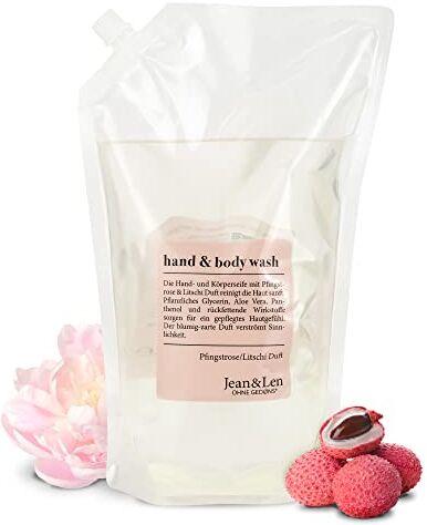 Jean & Len Lavamani e Corpo Peonia e litchi, deterge e cura, fragranza fiorita e delicata, sapone liquido in confezione di ricarica, senza parabeni, siliconi e microplastiche, vegan, 1,5L