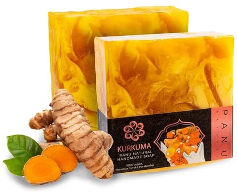 Panu Natural Panu Curcuma Soap Sapone da doccia vegano per tutti i tipi di pelle Sapone naturale come gel doccia solido e shampoo solido Pezzo di doccia naturale Sapone senza animali