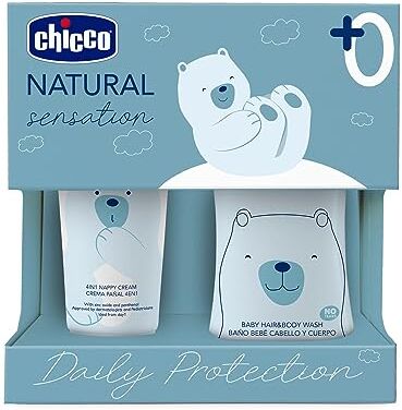 Chicco Set Cosmetico Natural Sensation con Bagno Shampoo Senza Lacrime 200 ml e Pasta Lenitiva 100 ml per bambini, Set Cambio, Idea regalo