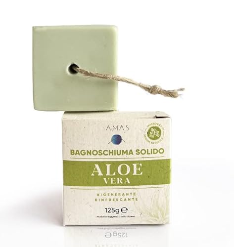 AMAS Bagnoschiuma Solido  ALOE VERA Equivale a 3 Flaconi in Plastica Rigenerante e Rinfrescante -125g- 100% Fatto a Mano in Italia Naturale, Vegano, Plastic Free